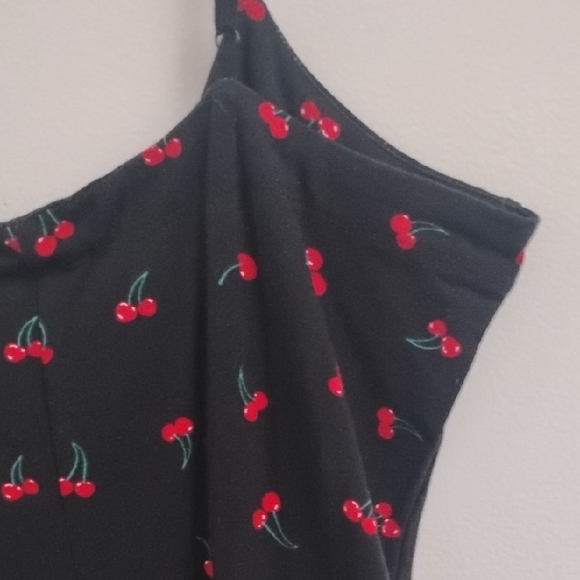 Vintage Betsey Johnson Retro Style Black Cherry Print Snap Front Bodycon Dress - Picture 12 of 14